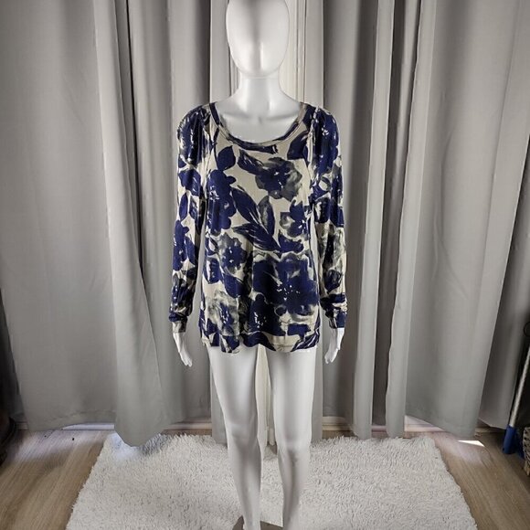 Simply Vera Vera Wang Tops - Simply Vera Womens Ivory Blue Floral Long Sleeve Casual Knit Top Size Large